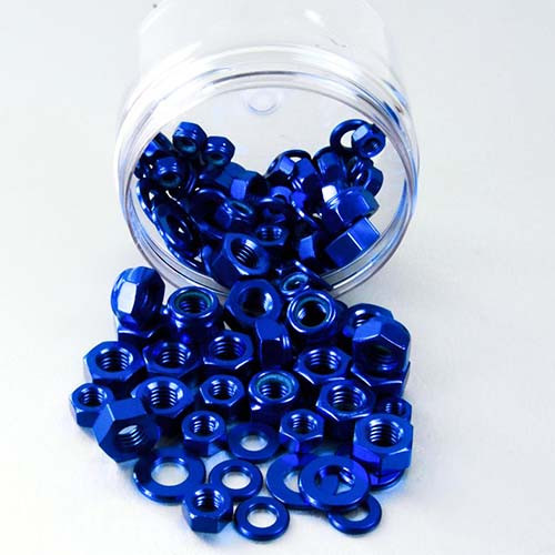 Alu 100 Stk gemischte Muttern und Scheiben Dose (PBTUBNUTSB) - Farbe:blau