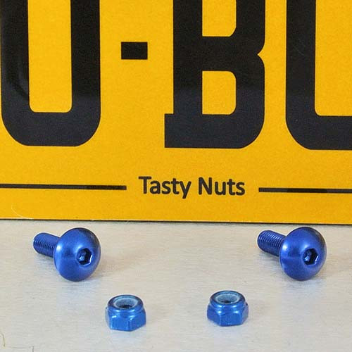 Alu Nummernschild Befestigungs-Kit mit 2 Schrauben plus Muttern (NPLATEB) - Farbe:blau